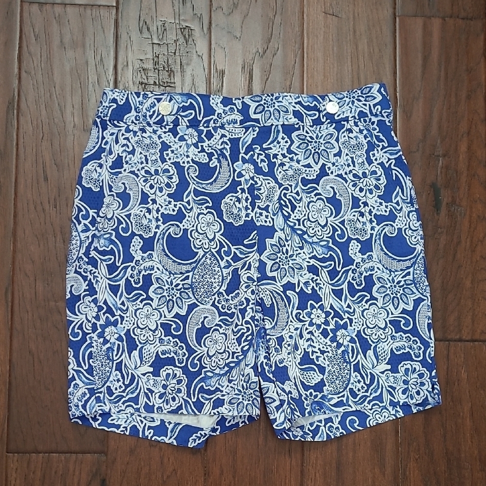 Rafaella Royal Blue & White Paisley Print Pullon Shorts size 8